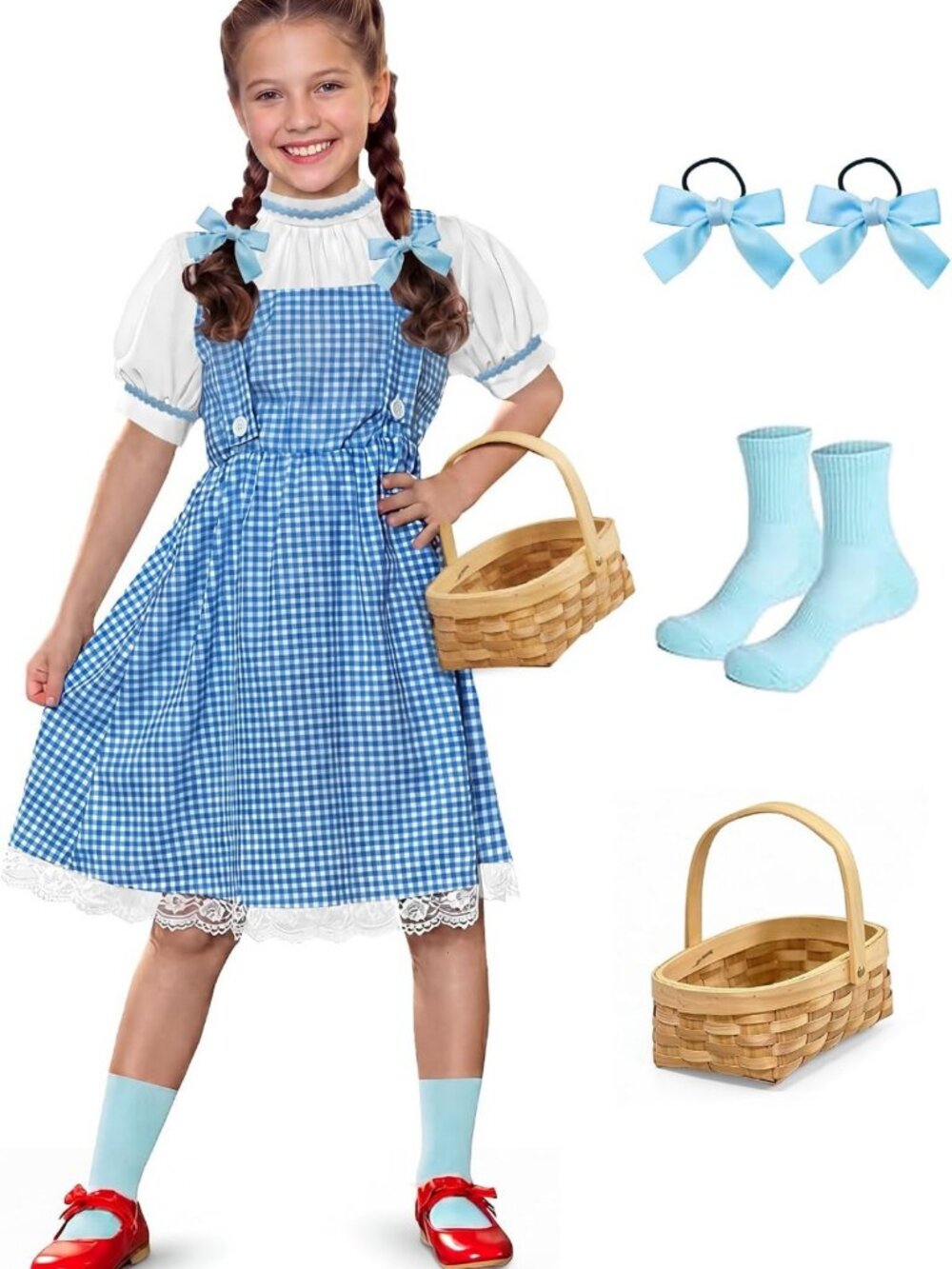 Adorable Girls Halloween Blue Gingham Dress Costume for Parties & Dress-Up